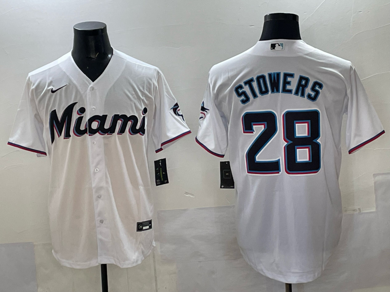 2025 Miami Marlins #28 Stowers white Nike MLB Jersey 002